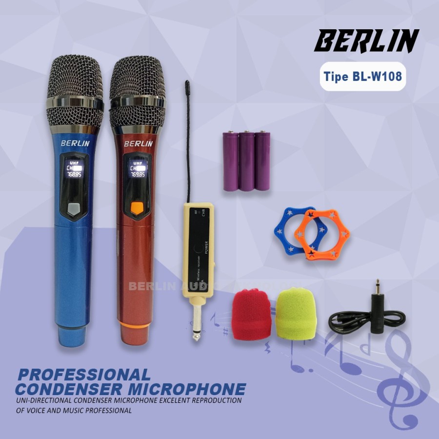 MIC WIRELESS WERLES BERLIN BL W108 2 MIC FULL RECHARGE ORIGINAL