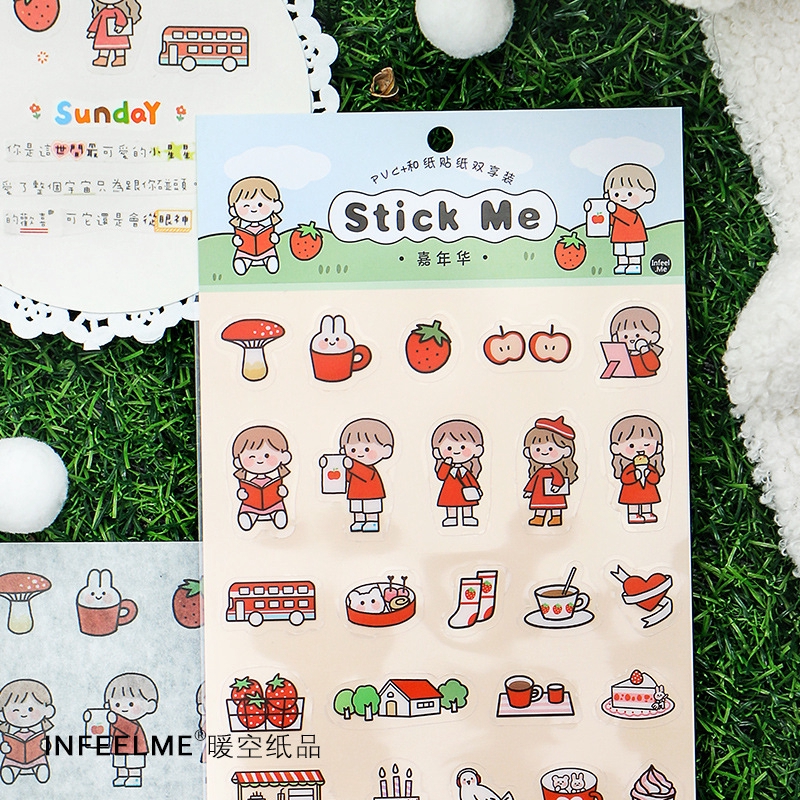 

2sheets PVC Cartoon Scrapbooking Stickers Aesthetic Paper Sticker Flakes Stationary Accessories