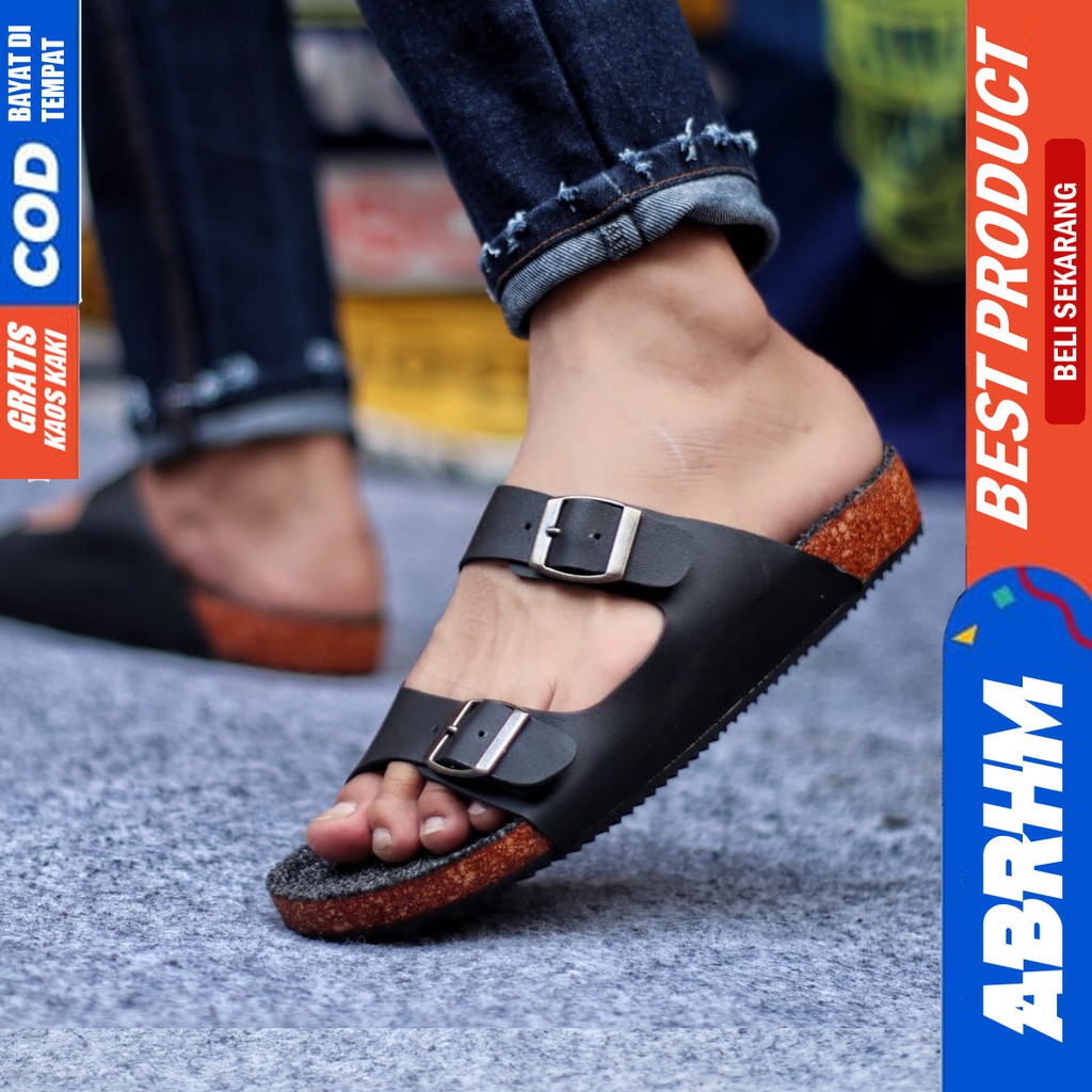 ABRHM x KENCI Sandal Slide Pria Sandal Slop Pria Kulit Pu Ori Distro Sendal Selop Cowok / Cowo Keren