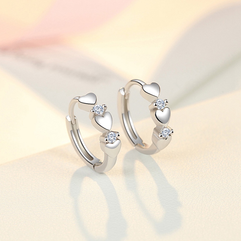 Fashion Indah S925 Zirkon Perak Sterling Hati Anting Bentuk Lingkaran Perhiasan
