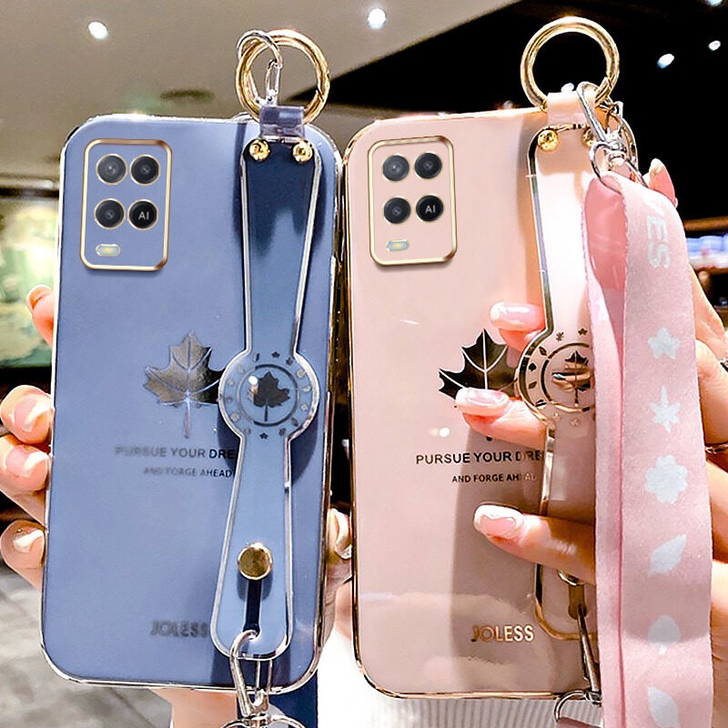 Case Motif Daun Maple Dengan lanyard Untuk OPPO A54 4G