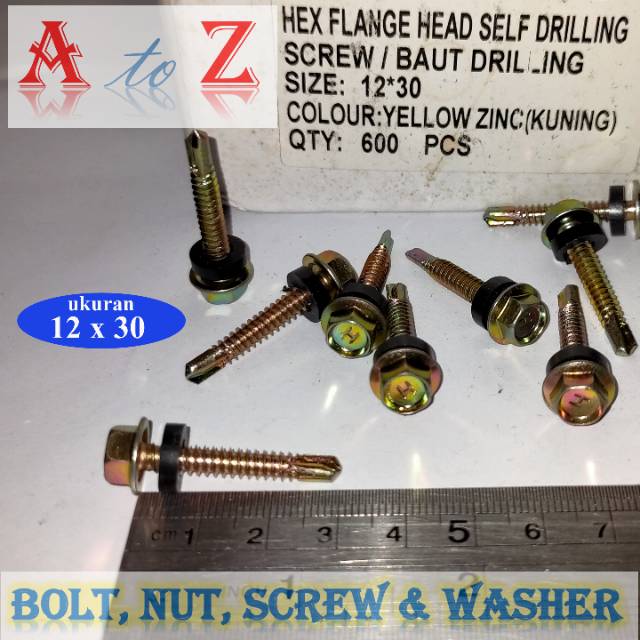 Sekrup driling 12 x 30 mm (100pcs)/baja ringan/atap/taso/seng/sds/roofing/baut driling 12 x 30mm