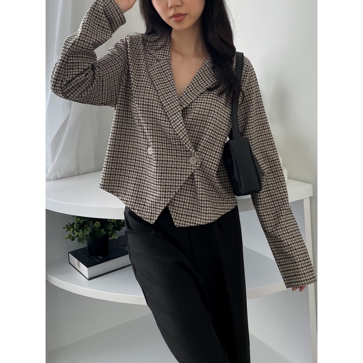 Kadaka O-0186 Blazer Tweed Knit Korea Stretch Premium Outer Wanita Tangan Panjang
