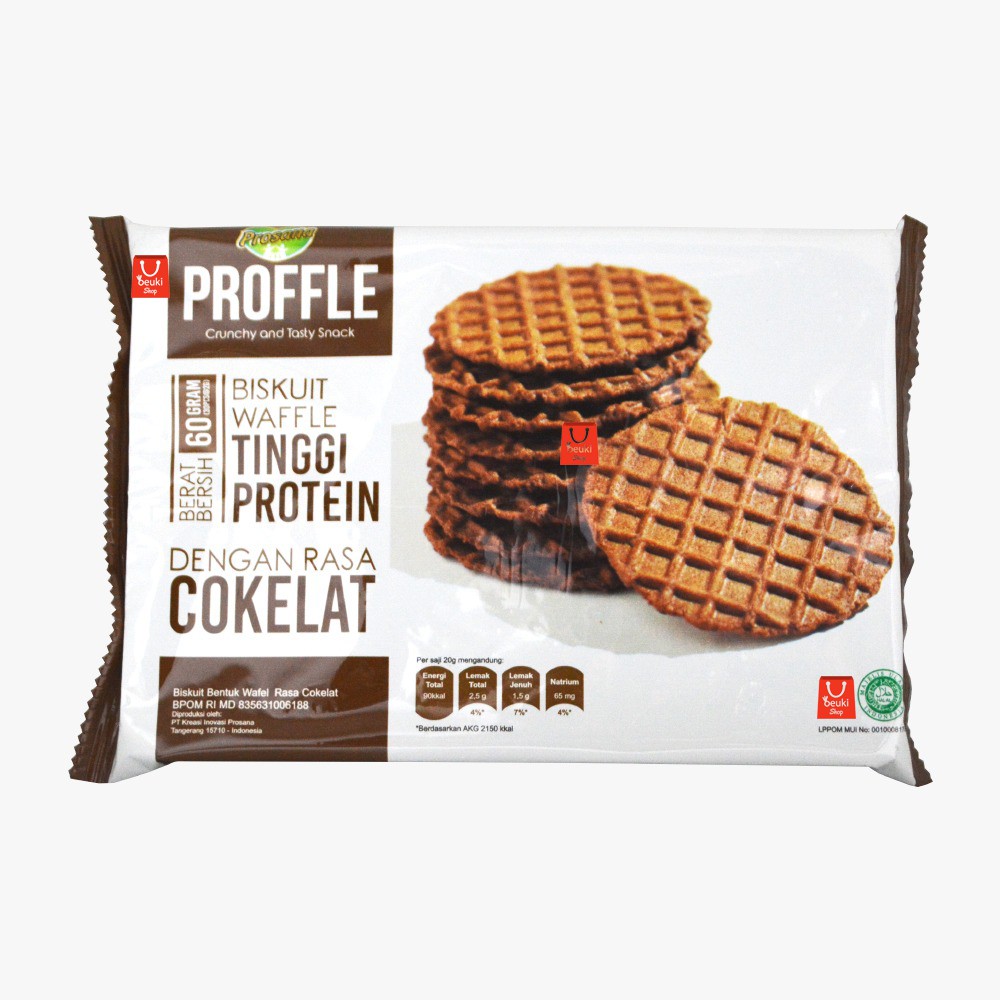 

Proffle Cokelat Biskuit Waffle Crunchy Tinggi Protein Rasa Coklat Eceran - 60gr