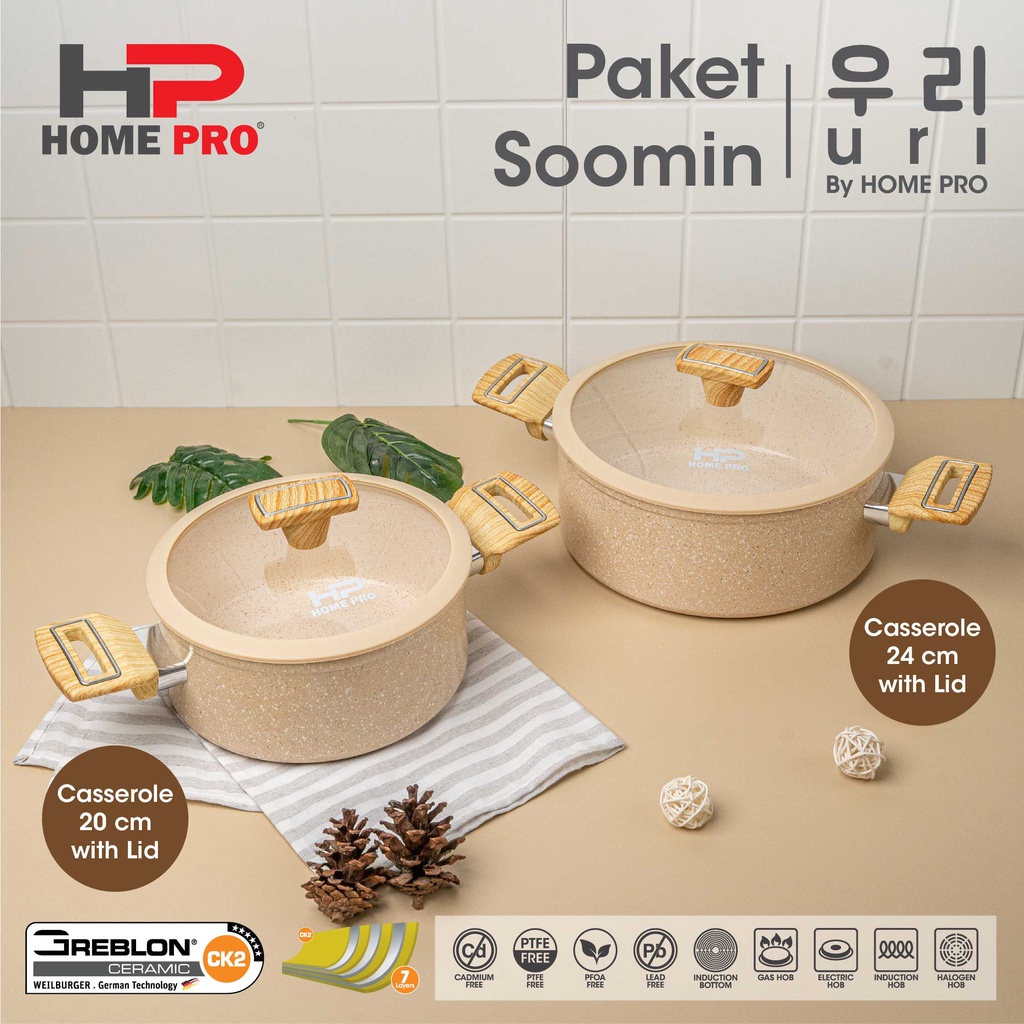 HomePro - Uri Series Set Paket Soomin Granite Ceramic Casserole 20 & 24 cm - Panci Pot Anti Lengket