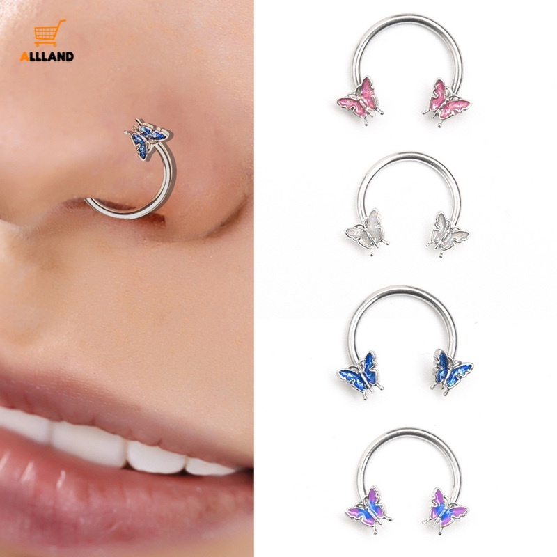 Anting Tindik Telinga / Hidung Desain Butterfly Horseshoe Ukuran 10MM