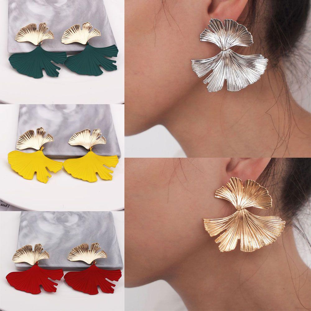 Needway Stud Earrings Punk Bohemian Tanaman Bentuk Daun Tidak Teratur Aksesoris Fashion Ginkgo biloba Leaf Drop Earrings