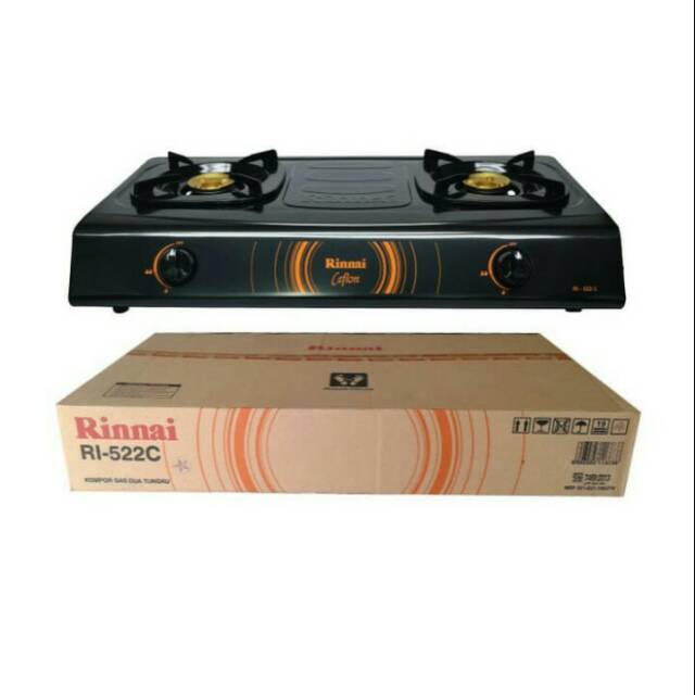 Kompor 2 tungku Rinnai hitam 522C / RInnai ceflon 522 C