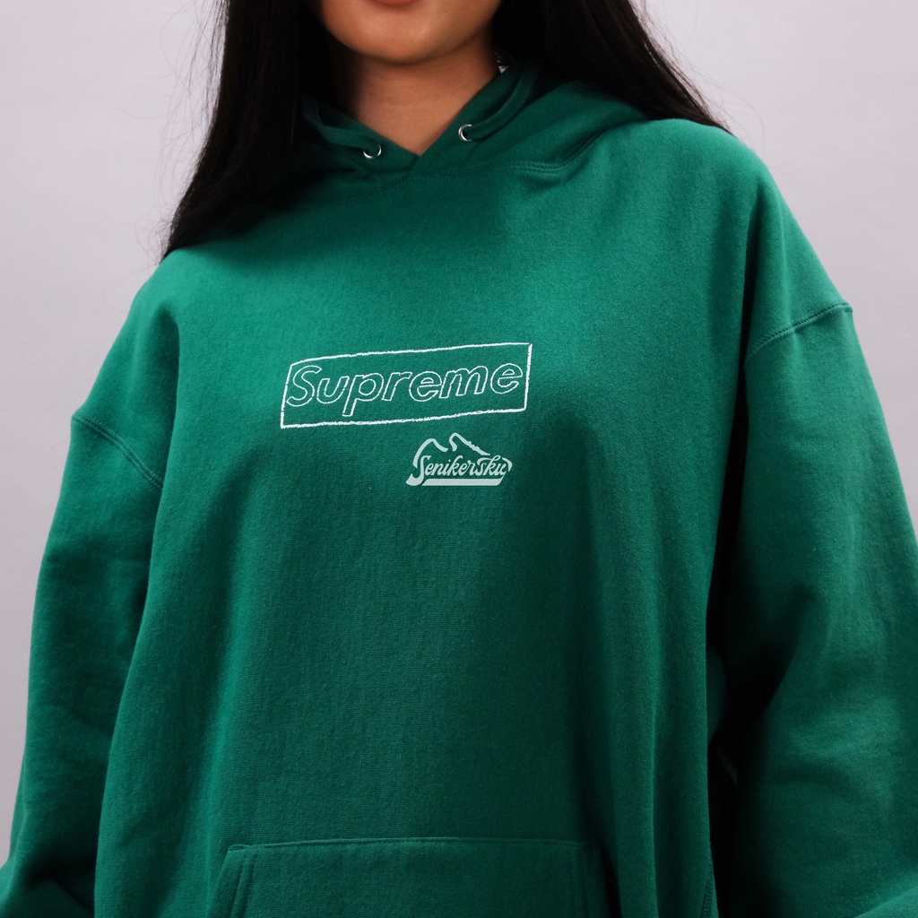 Supreme Kaws Chalk Logo Hoodie Pine Green