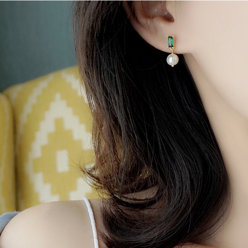 Aksesori Fashion Wanita Vintage Anting Mutiara Kristal Hijau ladies accesories earrings