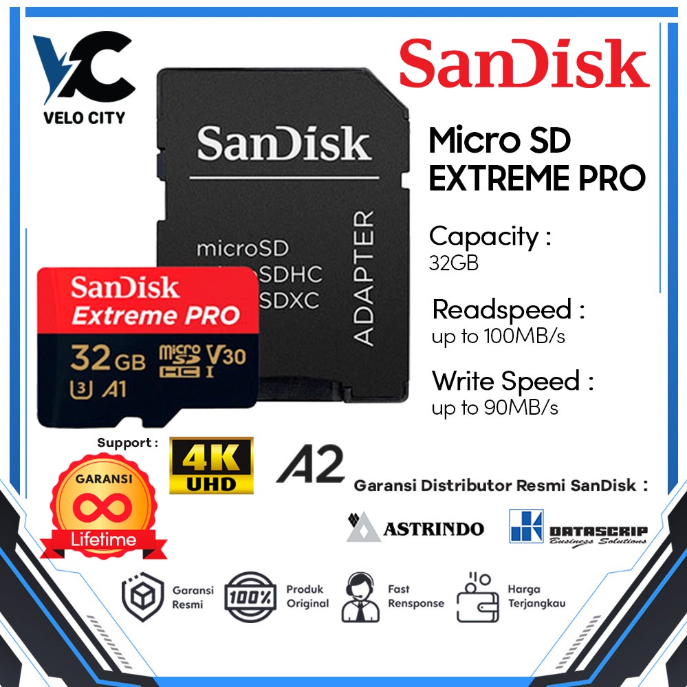 Memory Card MicroSD Sandisk 32GB Class10 100Mbps Extreme Pro Sandisk Original