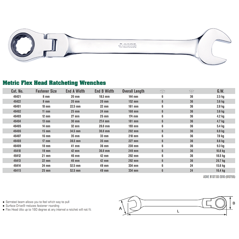 Flex Head Ratcheting Ring Pas 8 mm 46421 SATA TOOLS