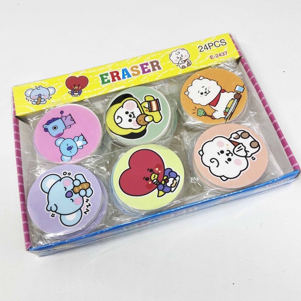 1 PAK 24 PCS / PENGHAPUS PENSIL KARAKTER BT21 / ERASER PENCIL / PENGHAPUS KARET