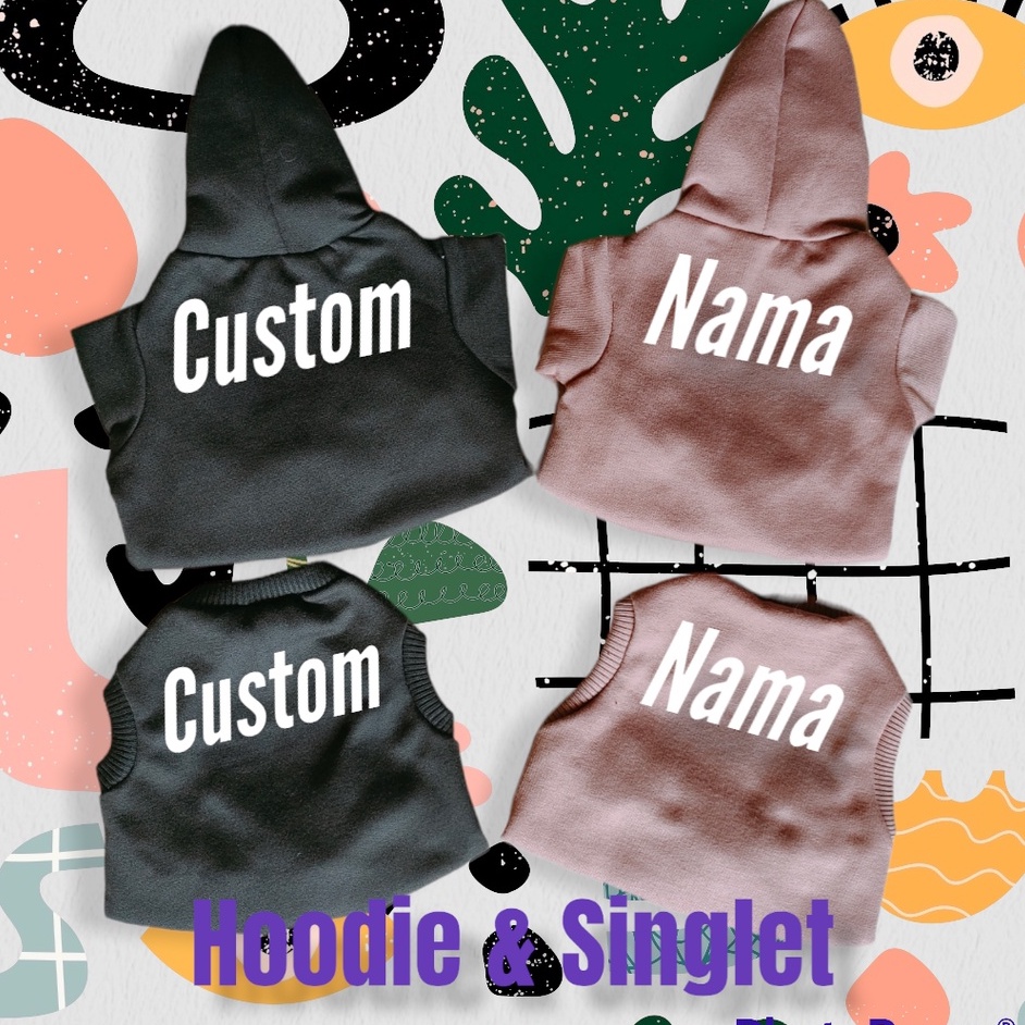 Baju kucing baju anjing Hoodie singlet custom nama