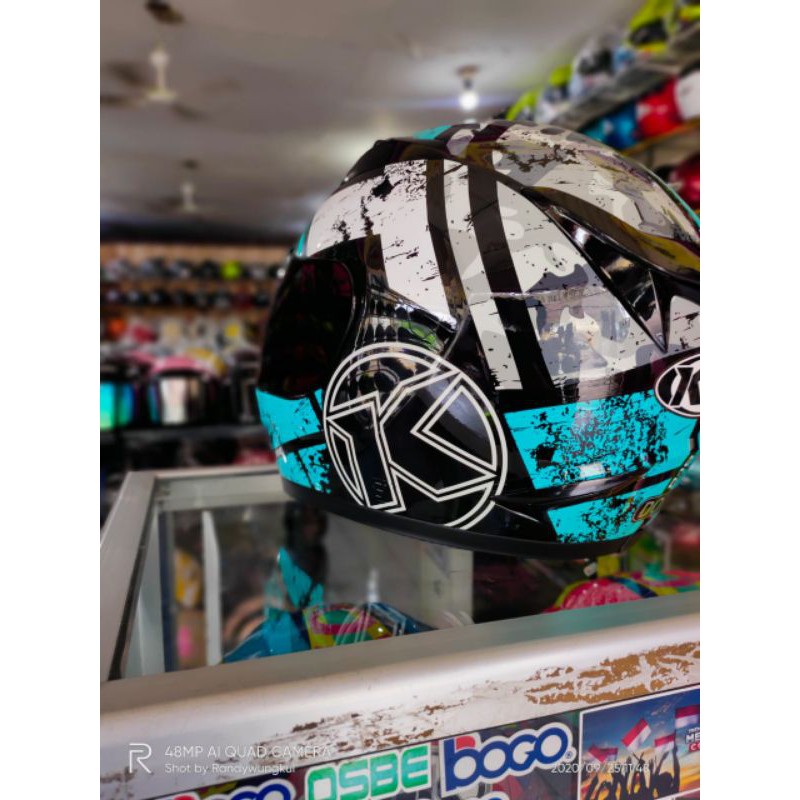 HELM KYT R10 SERI 3 BLAK/BLUE AQUA PAKET GANTENG-1