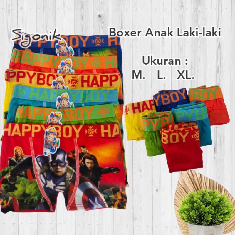 Boxer CD Celana Dalam Cowok Anak Laki-laki Ukuran M L XL Happy Boy SD TK Murah Adem Nyaman