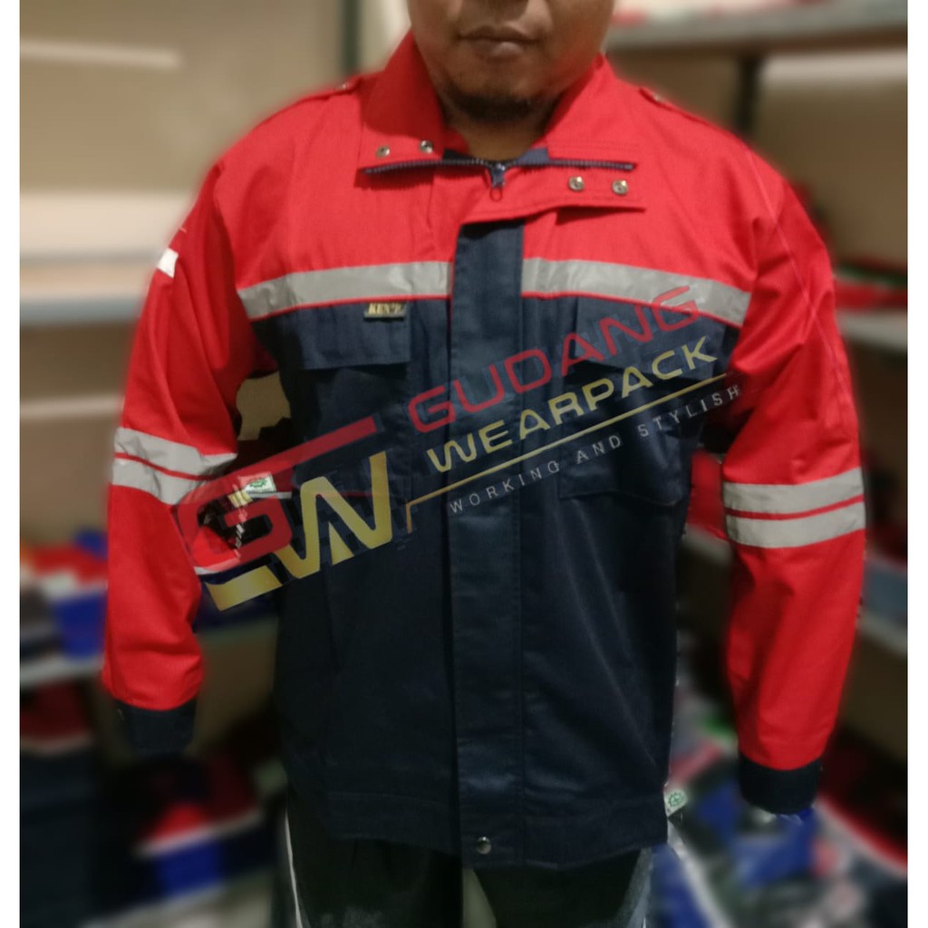 Baju Proyek Model Semi Jaket Warna Dongker Kombinasi Merah