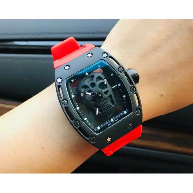 Jam Tangan Pria Richard Mile RM 7701 Tengkorak - Free Box Batre Cadangan Original Automatic Otomatis