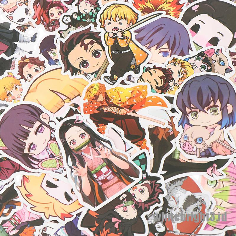 (white3) 50pcs Stiker Motif Anime Demon Slayer Bahan PVC Untuk Koper / Laptop / Skateboard