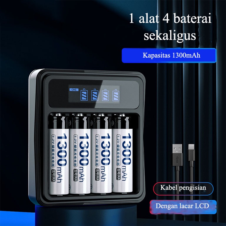 Rechargeable Charger a2 a3 4 Slot Indikator LCD Display Charger Baterai 4 Slot AA AAA Ni-Mh/Ni-cd Charing Carger Batteray