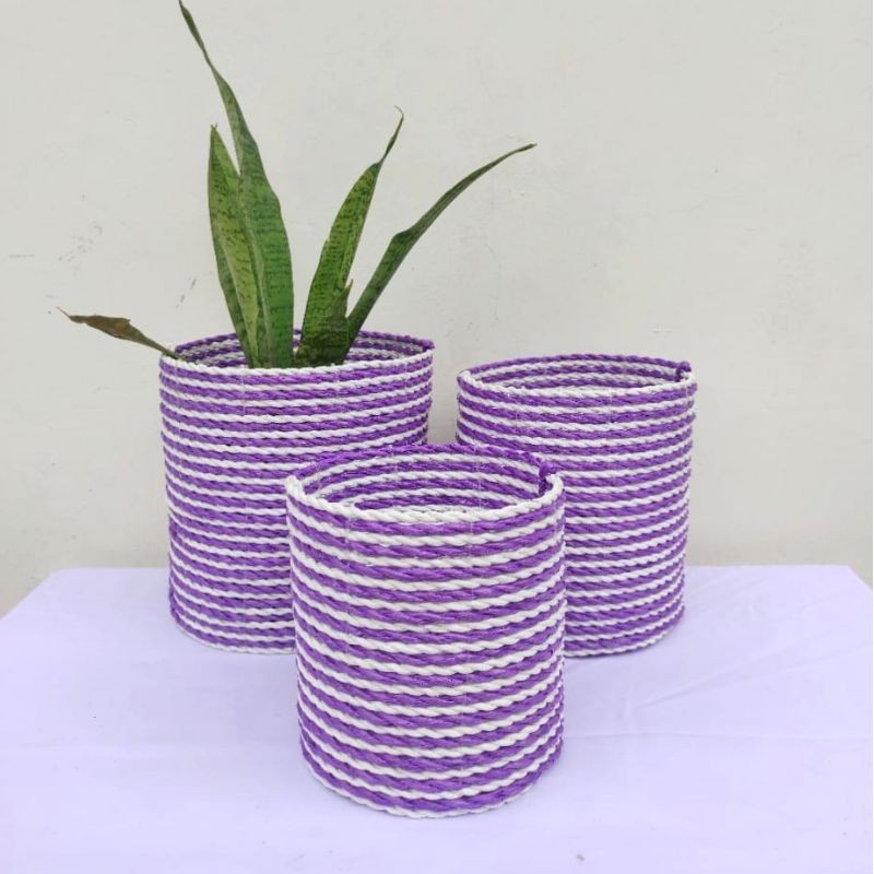 COVER POT BUNGA ANYAMAN SEAGRASS KOMBI SINTETIS COVER VAS BUNGA HIAS KERANJANG POT ISI 3 PCS UK SML