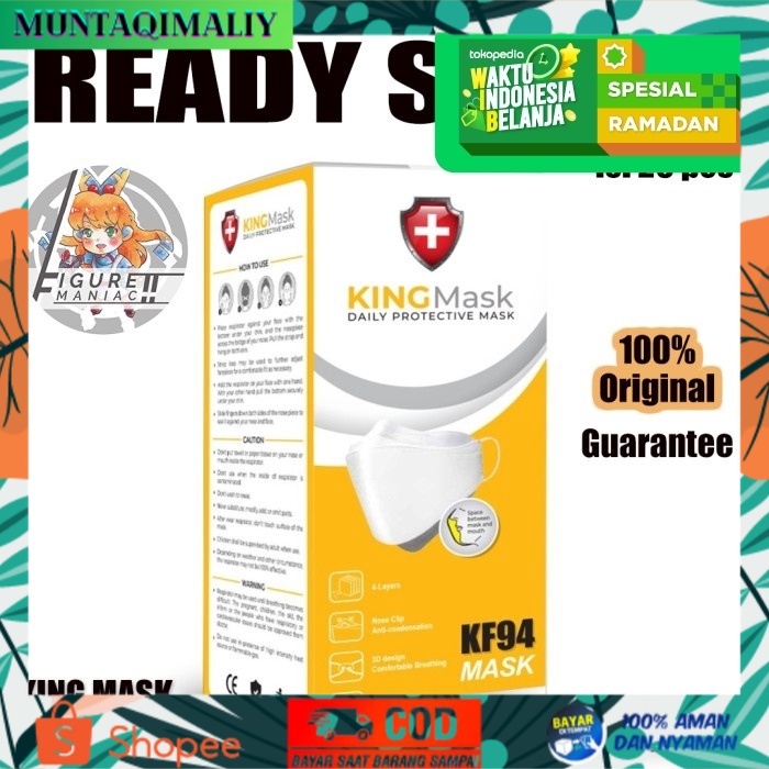 [TERBARU] Masker KF94 King Mask kf 94 original korean style 1 box isi 20 pcs - Putih