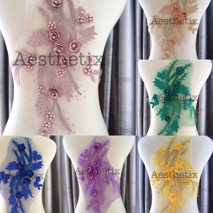 Tren Kekinian.. Embroidery Bunga Patch Bordir Lace Bordir 3d Renda Tempelan Baju Sticker WY011