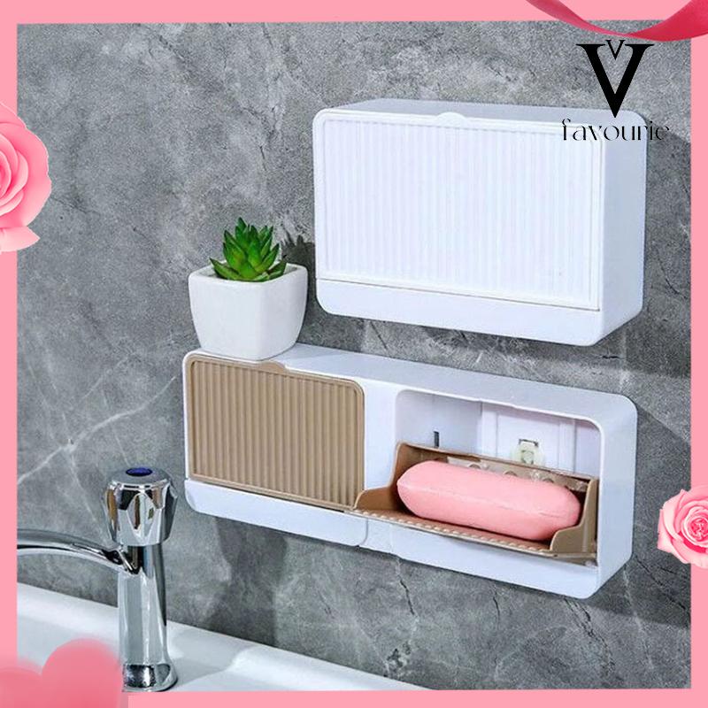 [COD]Tempat sabun menguras kompartemen ganda stiker toilet tempat sabun yang dipasang di dinding dengan tutup tanpa perforasi-FA
