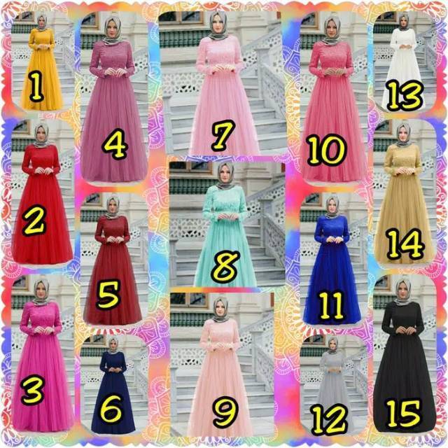 GAMIS ALMAER BRUKAT MURAH GAUN PESTA BRUKAT BAJU MUSLIM WANITA merah maroon mustard fanta pink