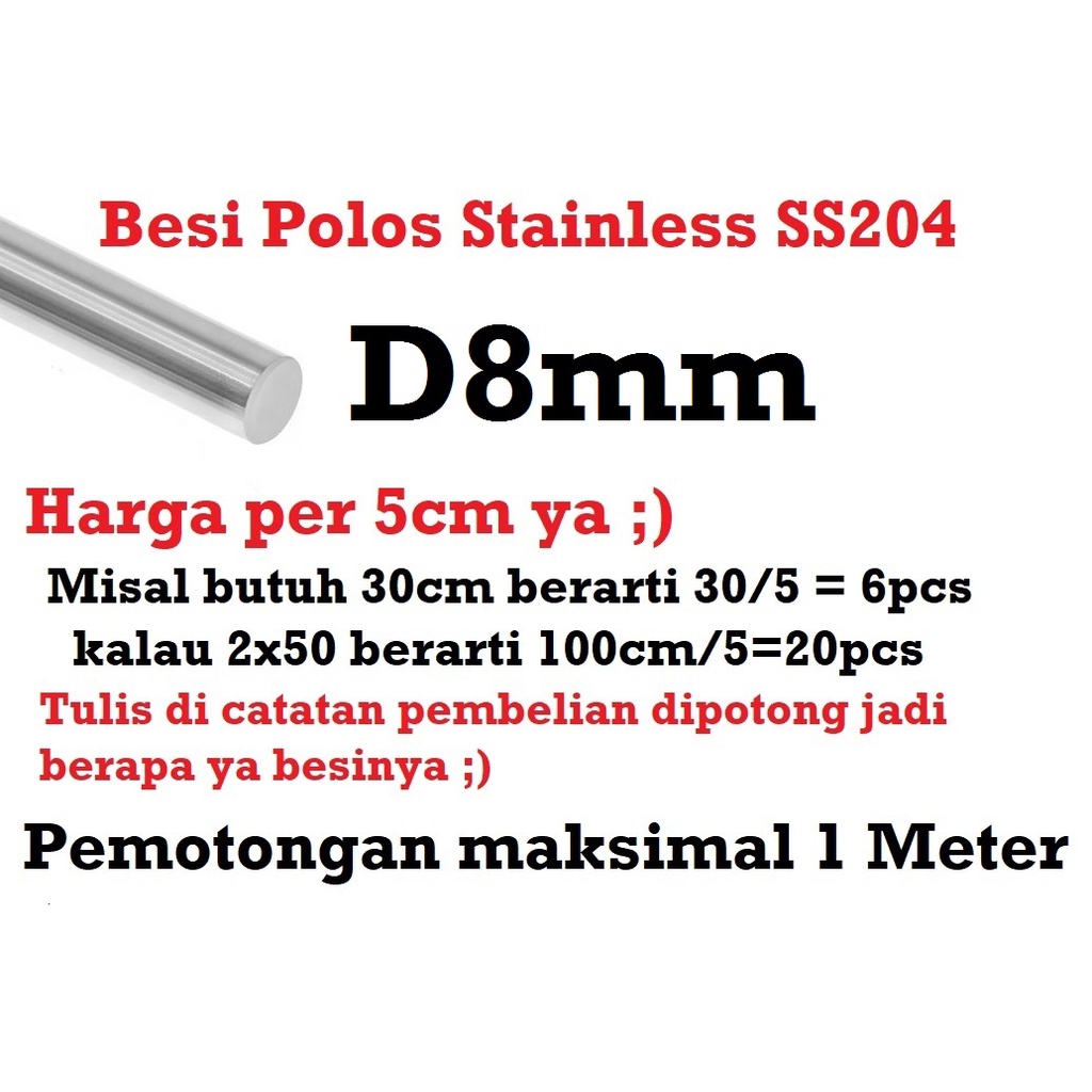 [HAEBOT] Besi Polos Linear Shaft As 8mm Stainless Steel CNC 3D Printer Smooth Rod Harga 5cm SS 204 Mekanik Part Slider Batang