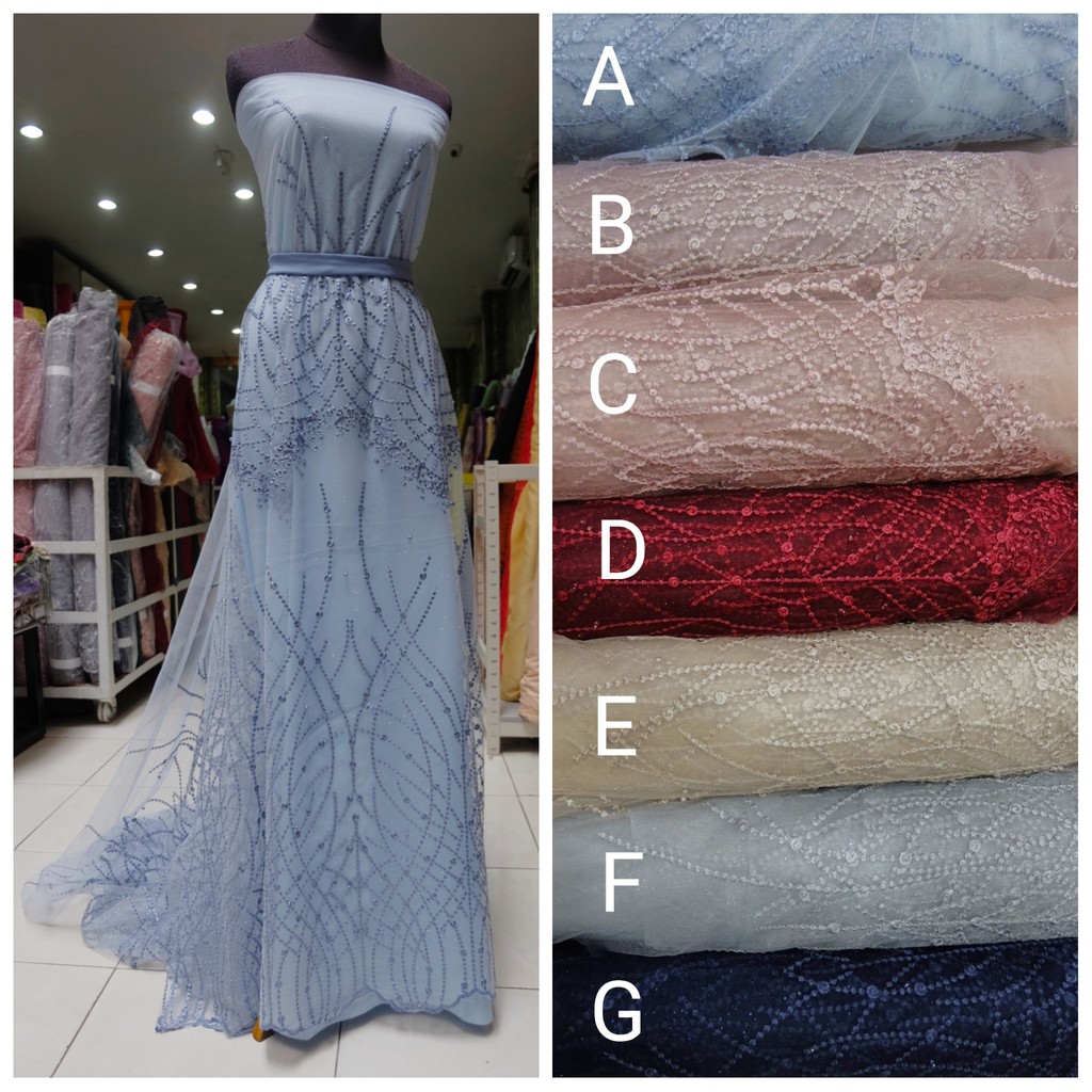 Brokat Tulle Mutiara Glitter | Design C | Kain Brukat Tile | Kebaya, Dress
