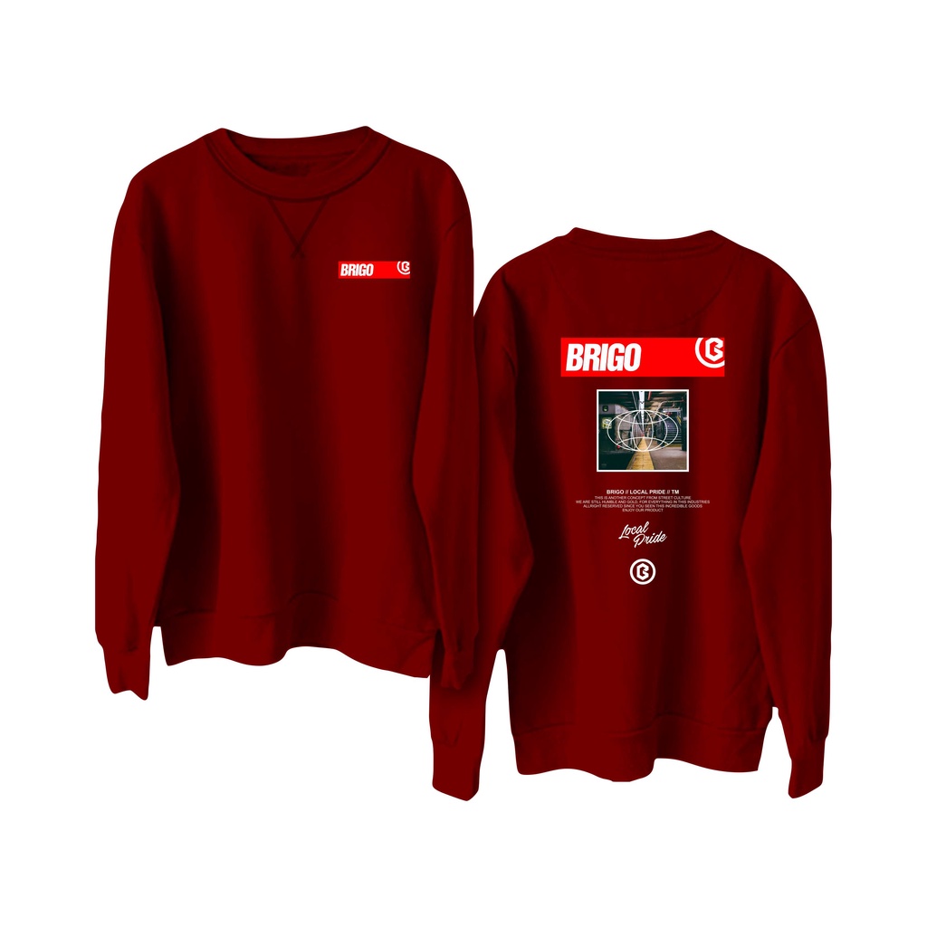 BRIGO Basic Sweatshirt  RED II Sweater Crewneck BRIGO RED Sablon DTF Fleece Cotton M-XXL (Pria &amp; Wanita) Free stiker&amp;Gantungan Kunci
