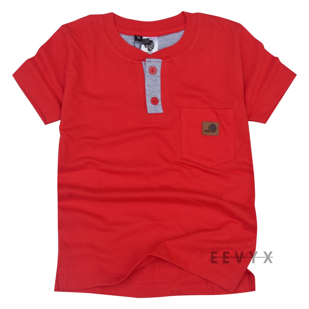 Kizzu Baju Kaos Distro Anak Laki Laki Umur 1-12 Tahun Bahan Cotton - Plaket Merah - Eevyx Store