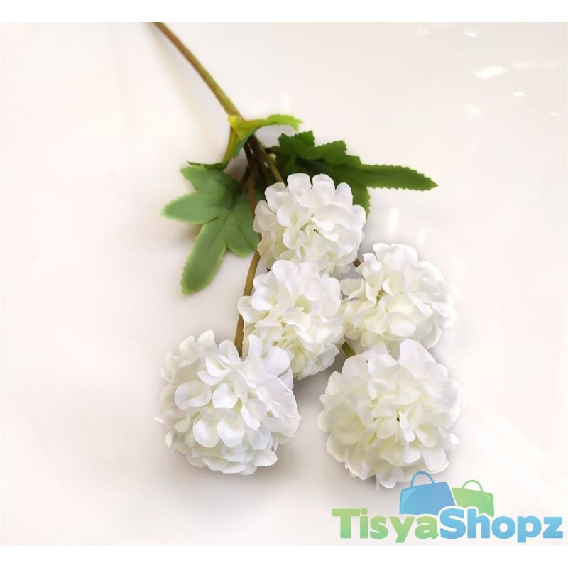 Bunga Pompom Artificial / Bunga Plastik Bunga Hiasan [TANPA POT]-Putih