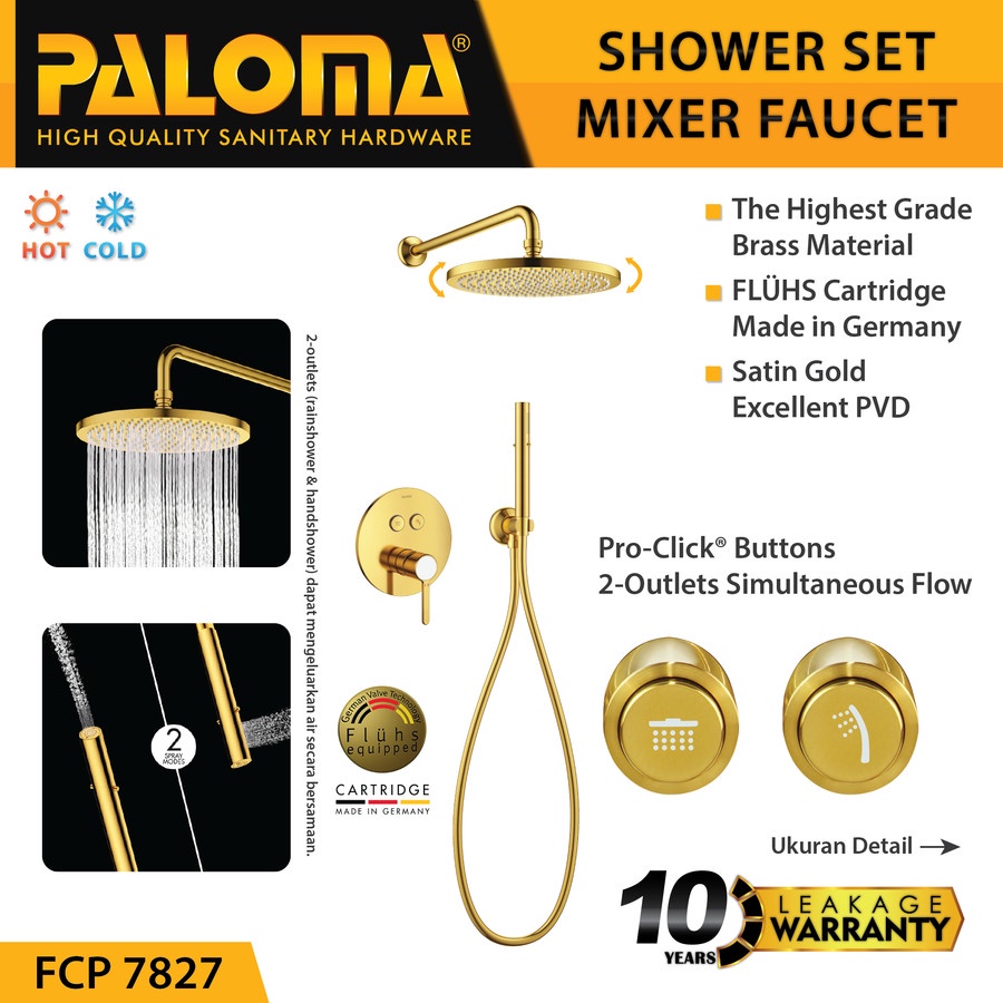 PALOMA FCP 7827 Keran Mixer Shower Tanam Set Dinding Tembok Kran Air Gold