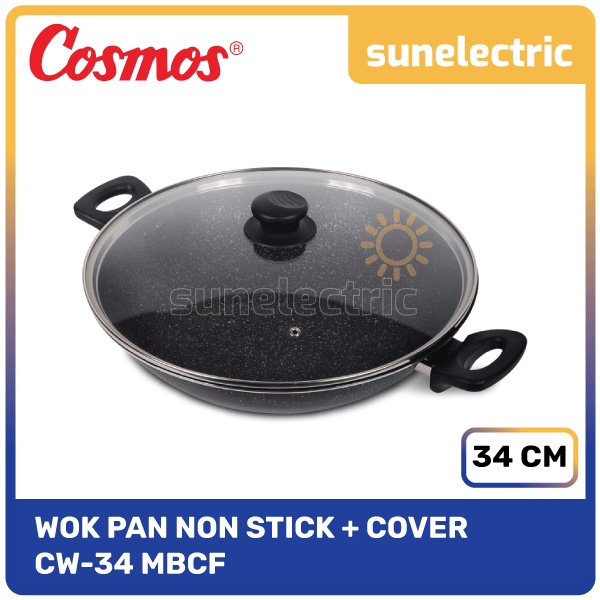 Cosmos Wok Marble 34 cm Panci Penggorengan / Kuali Wajan Tumis / Kuah Teflon Ceraflon Non-Stick Anti
