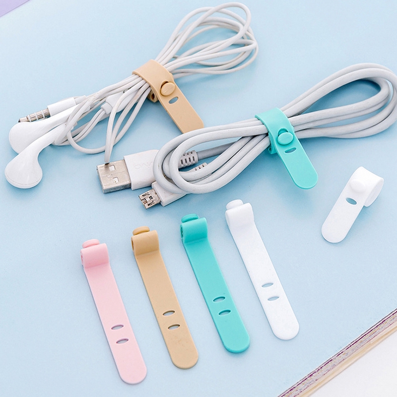 4 Pcs Silicone USB Cable Organizer / Cable Line Ties / Earbud Cord Wrap / Headphone Cord Winder / Cable Manager Keeper Ties Straps /  Earphone Cord Clips / Organize Disordered Cables