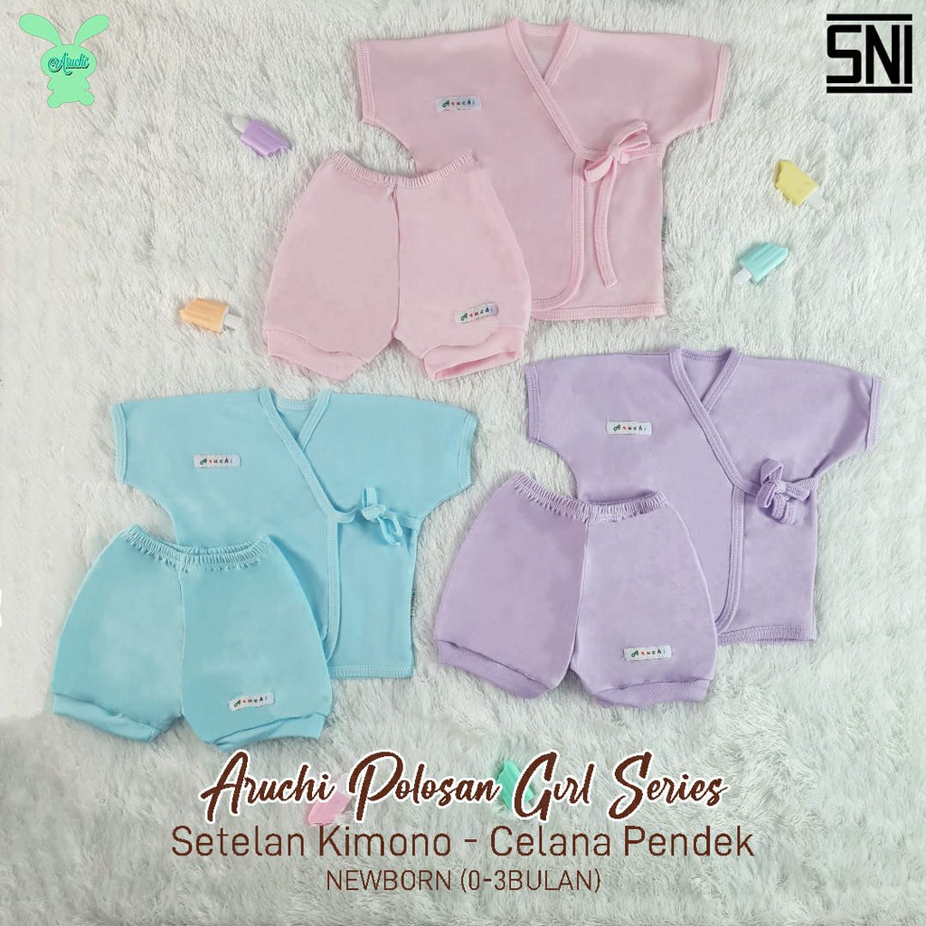 ARUCHI KIMONO POLOS / ARUCHI KIMONO BORDIR WARNA SETELAN BAYI NEWBORN SETELAN PIYAMA BAYI