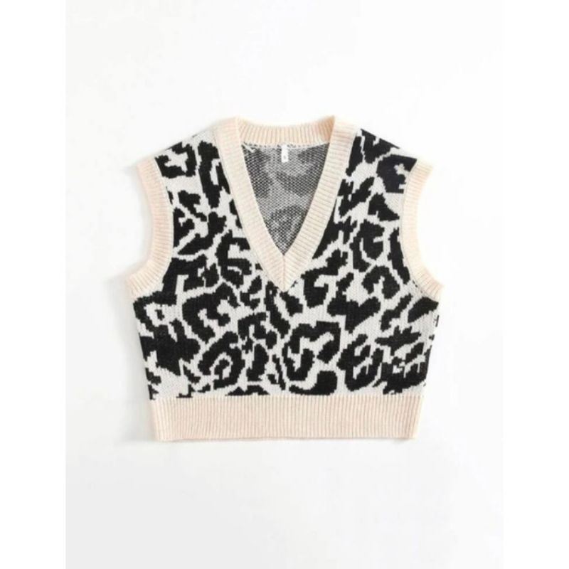 V Neck vest Leopard Rajut Import