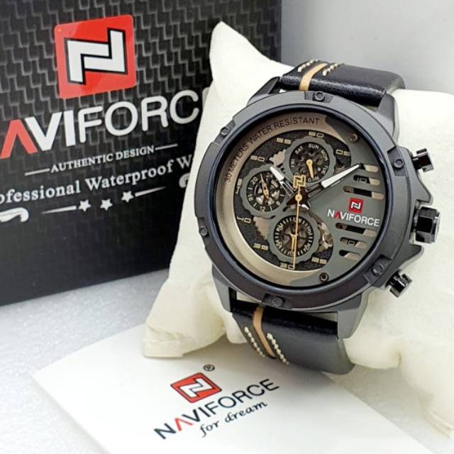 Jam Tangan Naviforce 9110 Original Cronograp Tali Kulit - Jam Tangan Naviforce Original - NF005