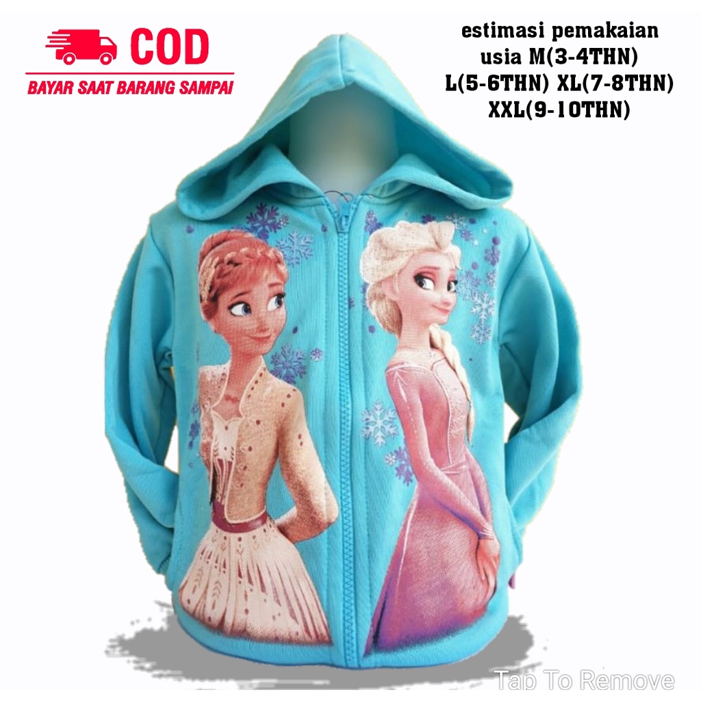 Jaket Kuping Anak Perempuan Cewek Jaket Anak Perempuan Karakter Cantik Lucu Usia Umur Paud TK SD SMP 1 2 3 4 5 6 7 8 9 0 Tahun-BIRU FROZEN
