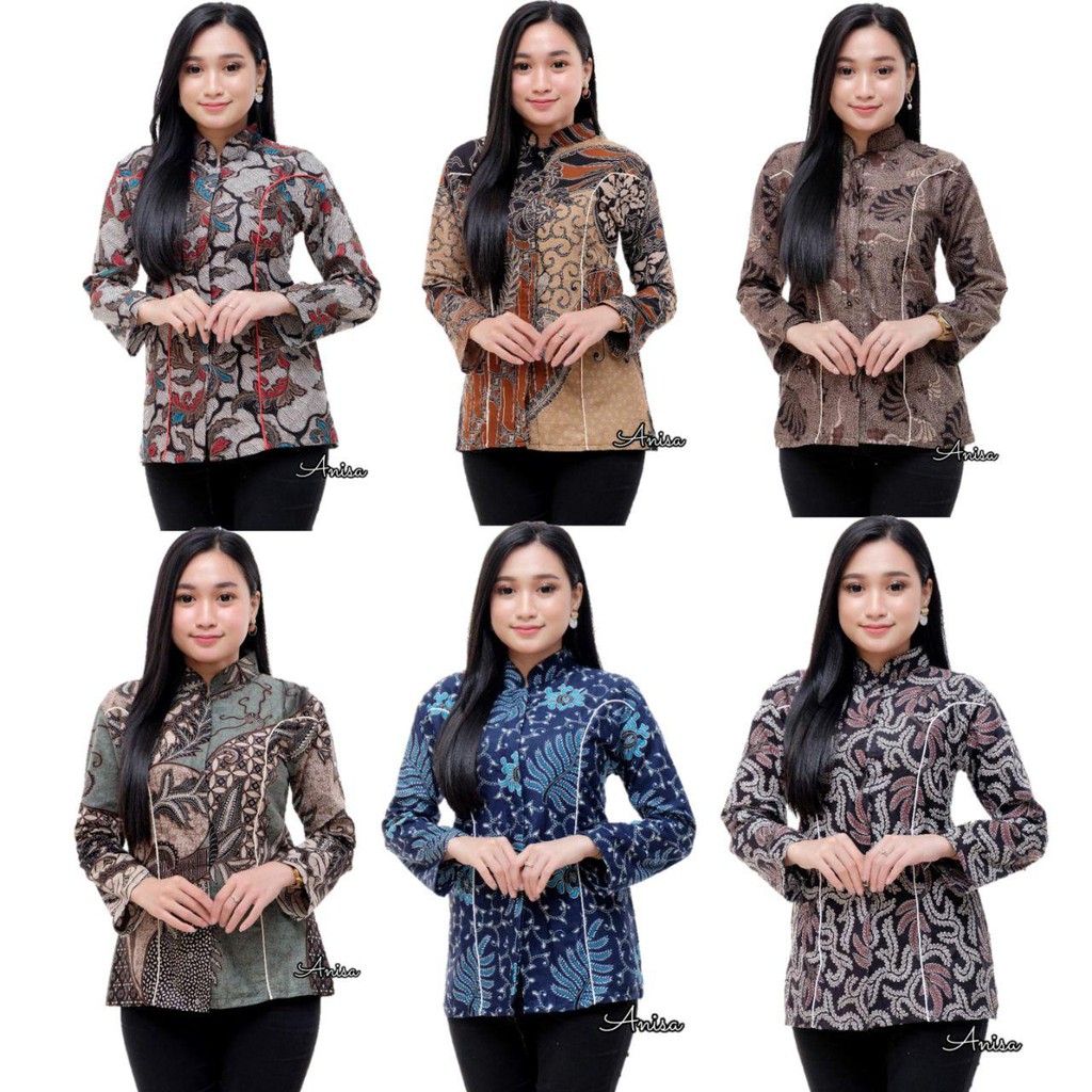 tey 17 Batik  wanita  ASJ SA HRB026 Kenongo Kemeja  Tosca 