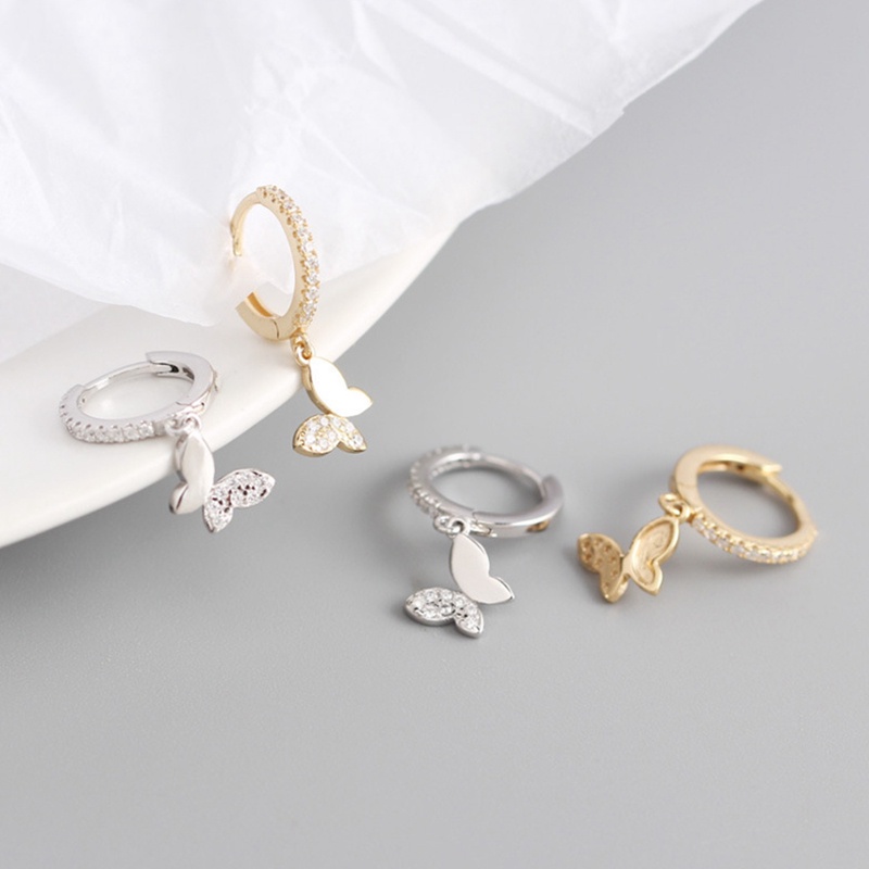 Anting Hoop Desain Butterfly Bahan 925 Sterling Silver Untuk Wanita