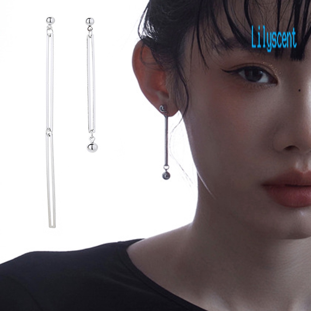 Ls 1 Pasang Anting Tusuk Gantung Wanita Desain Persegi + Rumbai Asimetris Gaya Korea Untuk Pernikahan