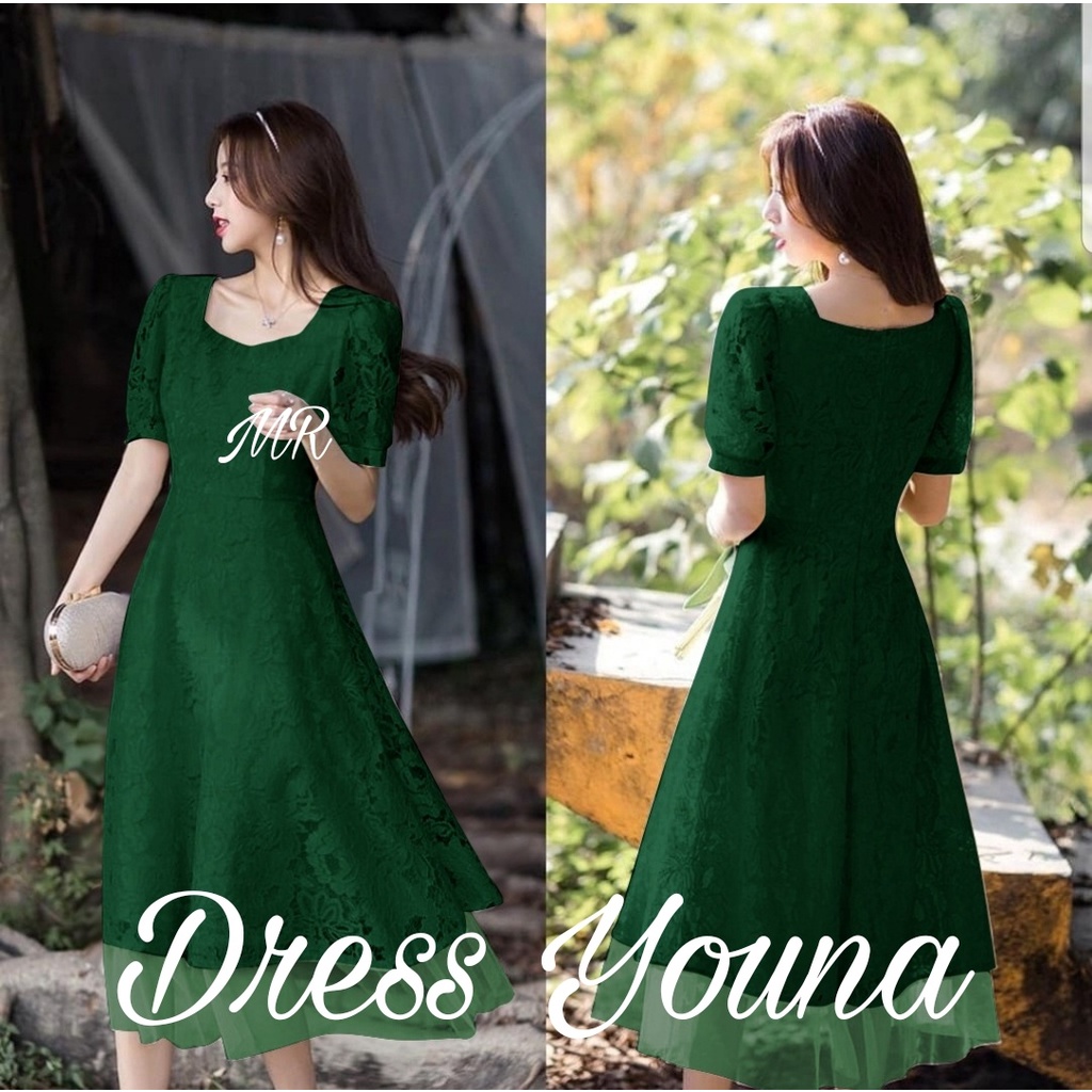 YOUNA BRUKAT DRESS MIDI WANITA mF / FASHION DRESS BRUKAT YOUNA WANITA 2UKURAN L-XL