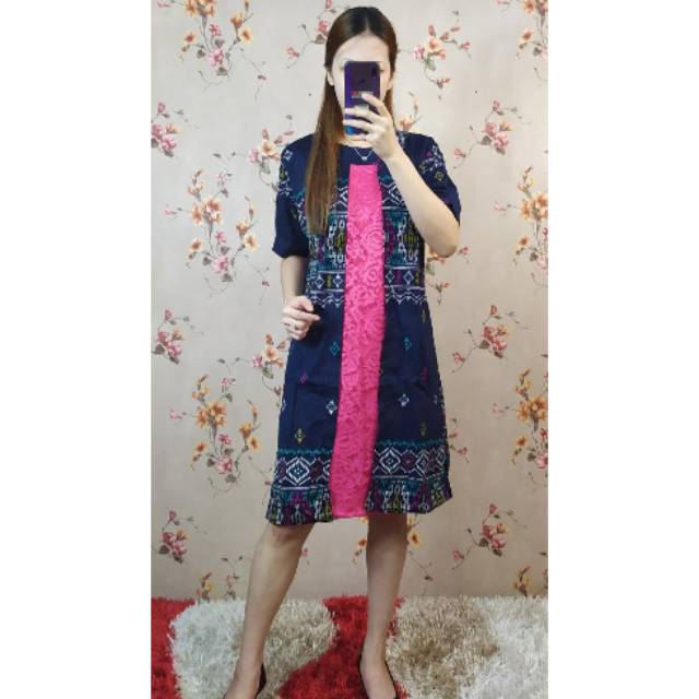 Dress wanita  batik kombinasi brokat