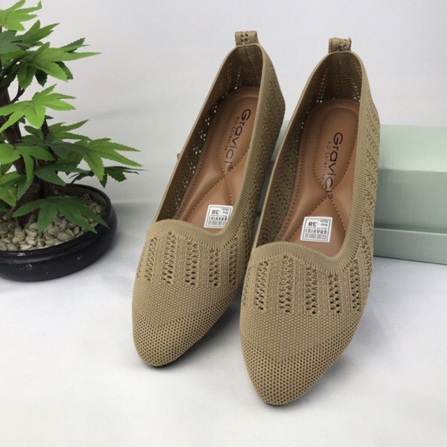 Sepatu Flat Wanita Slip On Bahan Rajut Import DO-11 GRAVICI