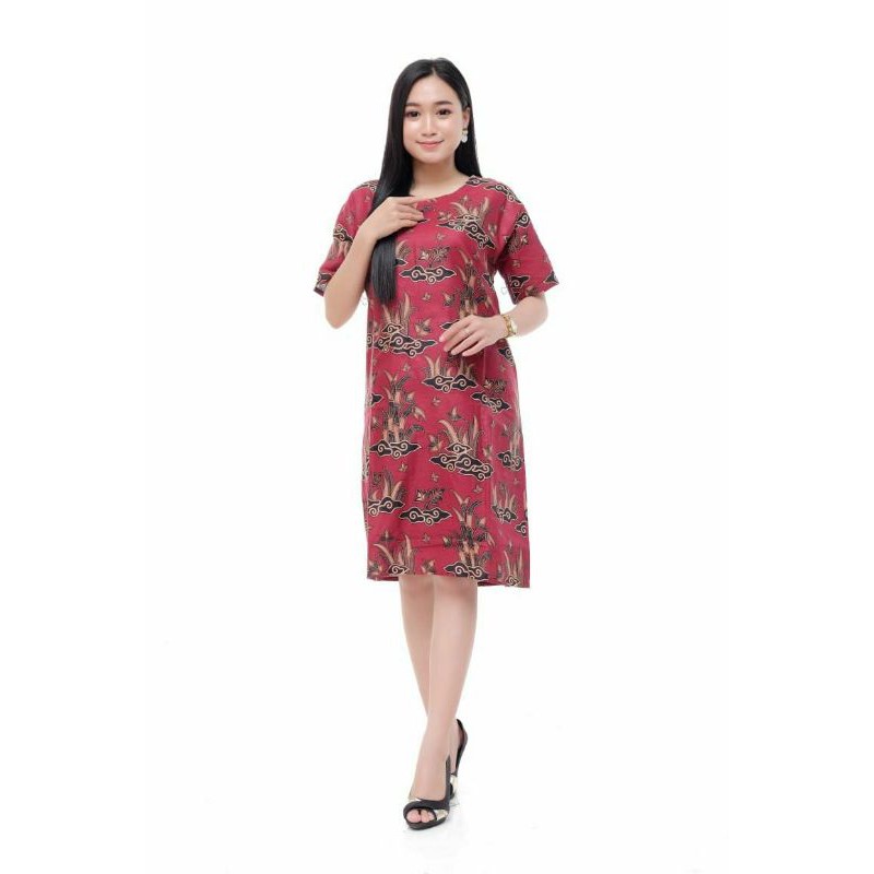 DRESS BATIK WANITA DRESS WANITA MODERN LENGAN PENDEK BAJU KANTOR WANITA KEKINIAN