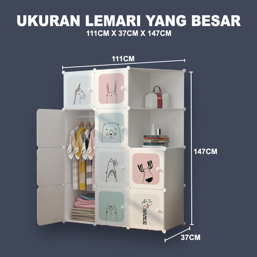 Promo Terbaru Lemari Plastik Portable Lemari Baju Serbaguna 12 Pintu 4 Rak Lemari Pakaian Bongkar Pasang GOSHOP88