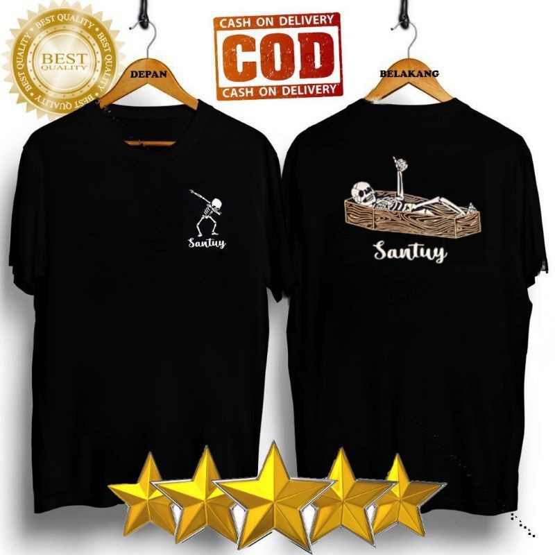 BAJU KAOS DISTRO TENGKORAK SANTUY KAOS TERLARIS/KAOS HITAM POLOS KAOS BERGAMBAR